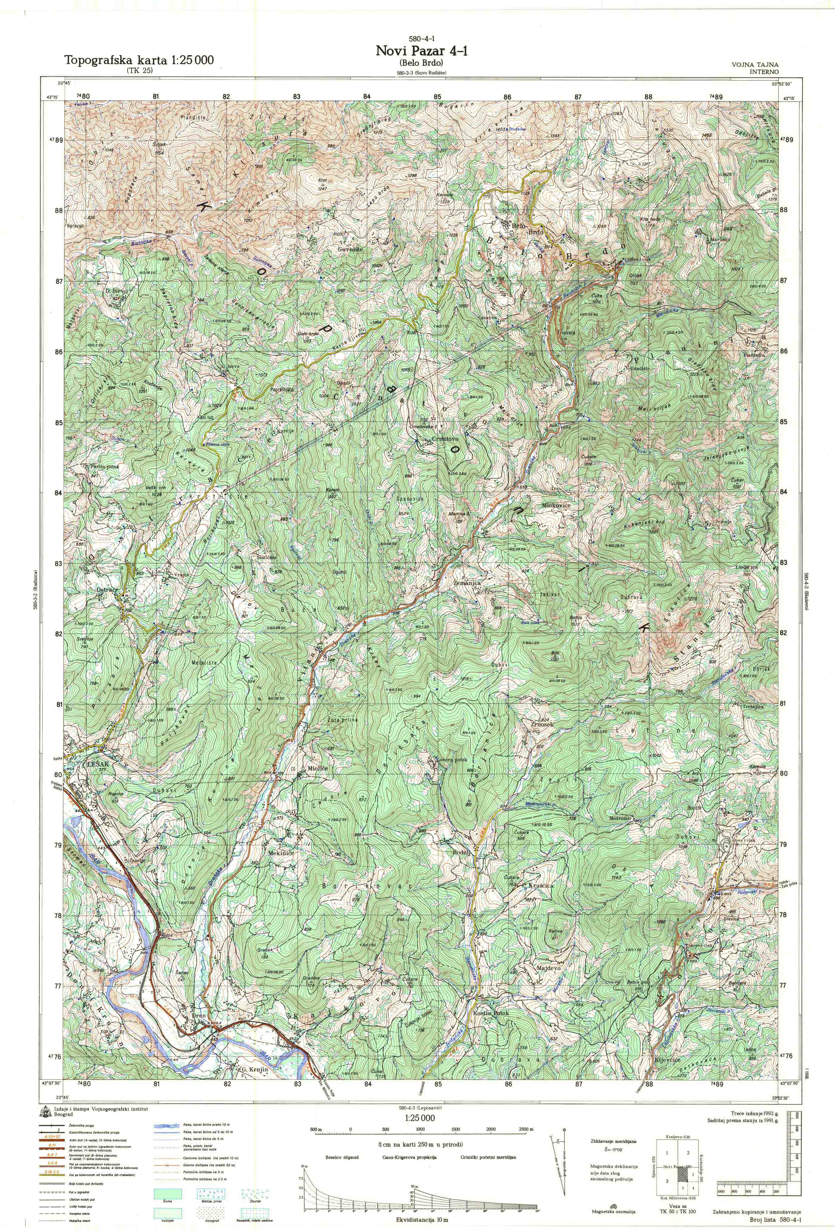  topografska karta srbije 25000 JNA  Novi Pazar